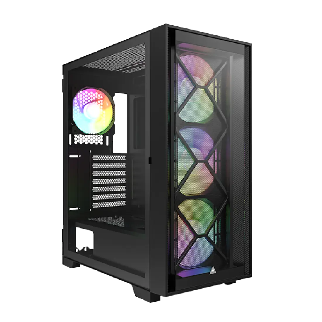 Montech Air 1000 Premium Black - Midi Tower, Tempered glass, 3x 140mm+120mm ARGB fan, 2x front panels