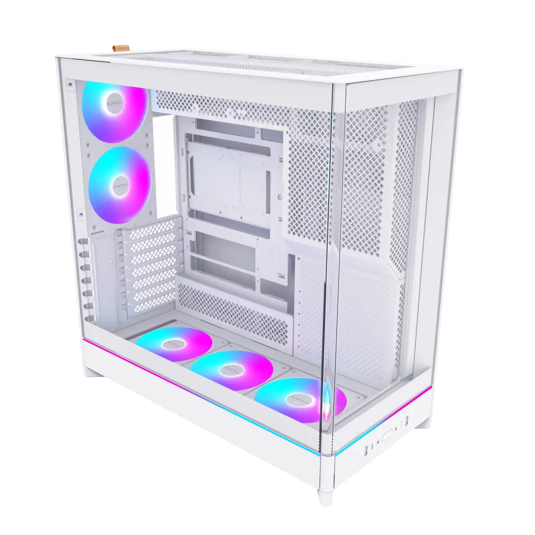 Montech HS02 PRO, ATX, Glass front, 5 Pre-installed fans - White