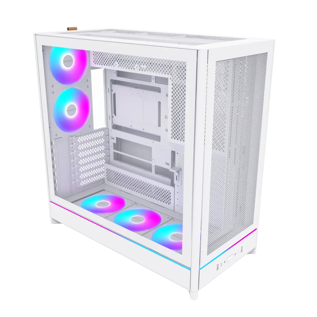 Montech HS01 PRO, ATX, Mesh front, 5 Pre-installed fans - White
