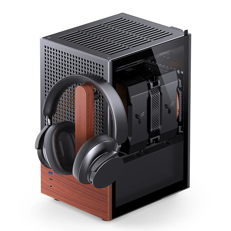 Jonsbo T6 Mini-Tower, Mini-ITX, Tempered Glass, Wood - Black