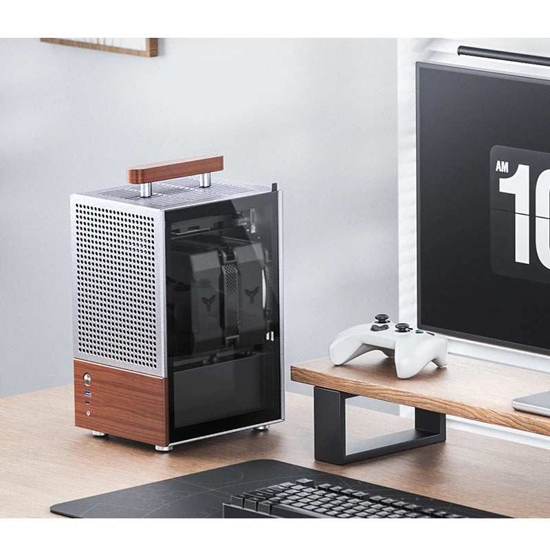 Jonsbo T6 Mini-Tower, Mini-ITX, Tempered Glass, Wood - silver