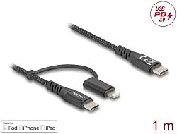 USB Cable 2in1 USB-C - USB-C Lightning iPhone/iPad MFi60W 1m