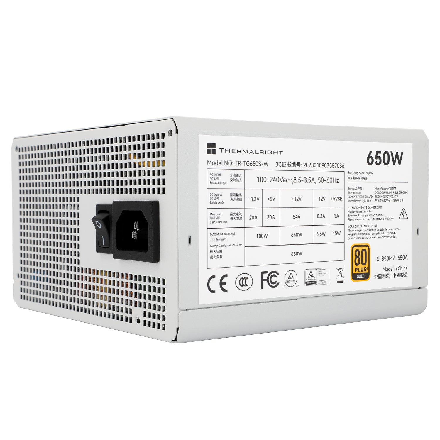 Thermalright TR-TG 650S-W White - PSU, 80+ Gold, 650W, non-modular