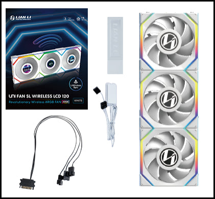 Lian Li UNI FAN SL Trådløs LCD, 3-pak, Hvid - 120 mm
