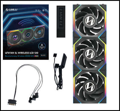 Lian Li UNI FAN SL Trådløs LCD Reverse, 3-pak, Sort - 120 mm