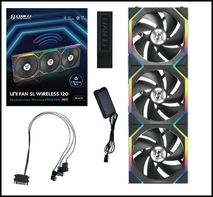 Lian Li UNI FAN SL Trådløs, 3-pak, Sort - 120mm