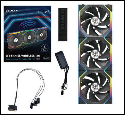 Lian Li UNI FAN SL Trådløs Reverse, 3-pak, Sort - 120mm