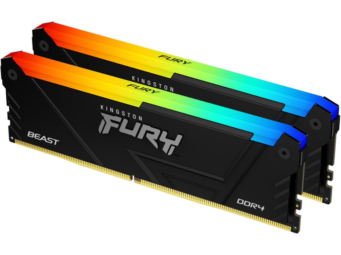 Kingston FURY Beast RGB DDR4-3200 – 32GB (2x16GB) – CL16 – Dual Channel – Intel XMP – Svart med RGB