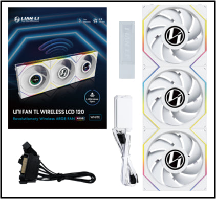 Lian Li UNI FAN TL Trådløs LCD, 3-pak, Hvid - 120 mm