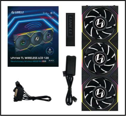 Lian Li UNI FAN TL Trådløs LCD Reverse, 3-pak, Sort - 120 mm
