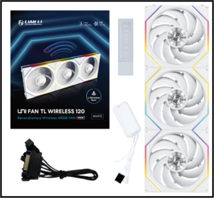 Lian Li UNI FAN TL Trådløs, 3-pak, Hvid - 120mm